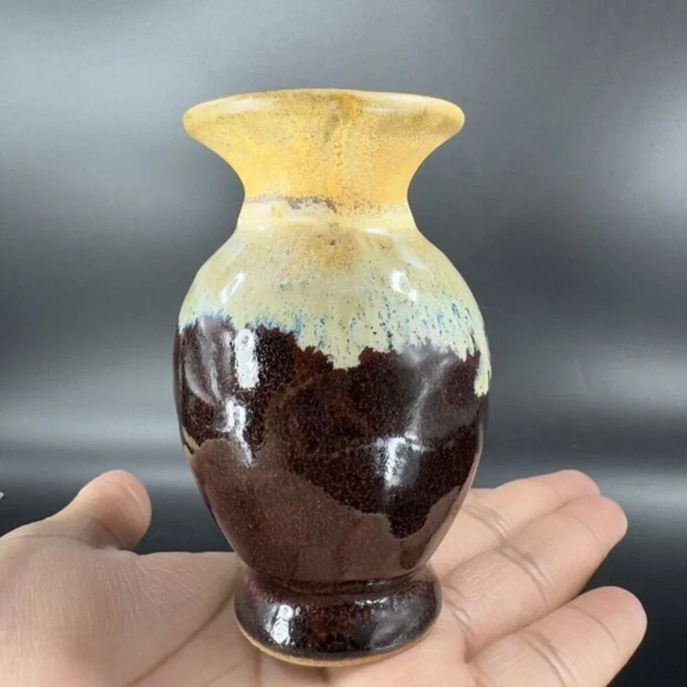 Allan Ditton Vase Studio Art Pottery Stoneware Brown Drip Glaze‎ Bud Vase 2010